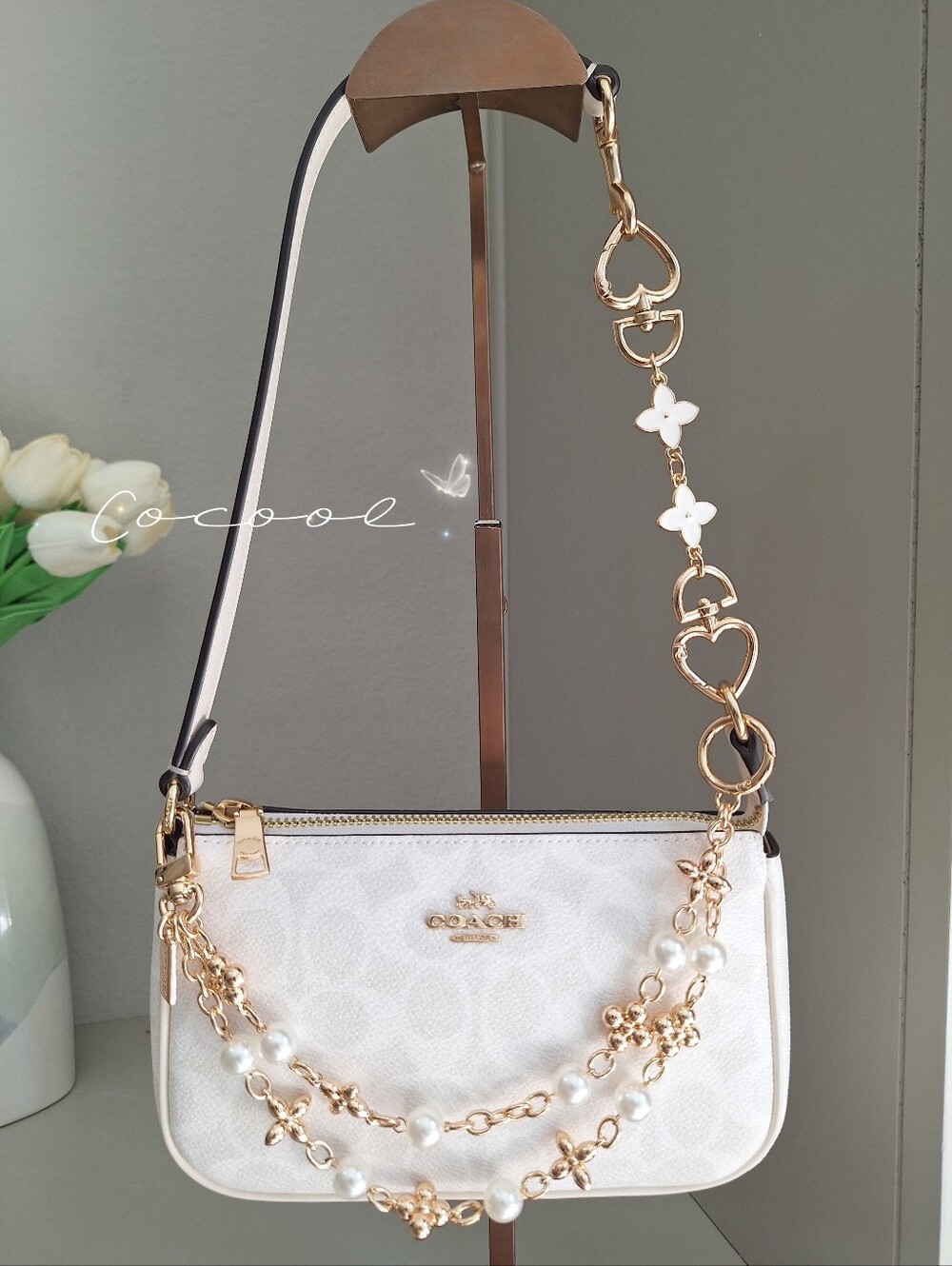 NWT Coach Nolita 19 In Signature Canvas chalk Extended Flower Chains